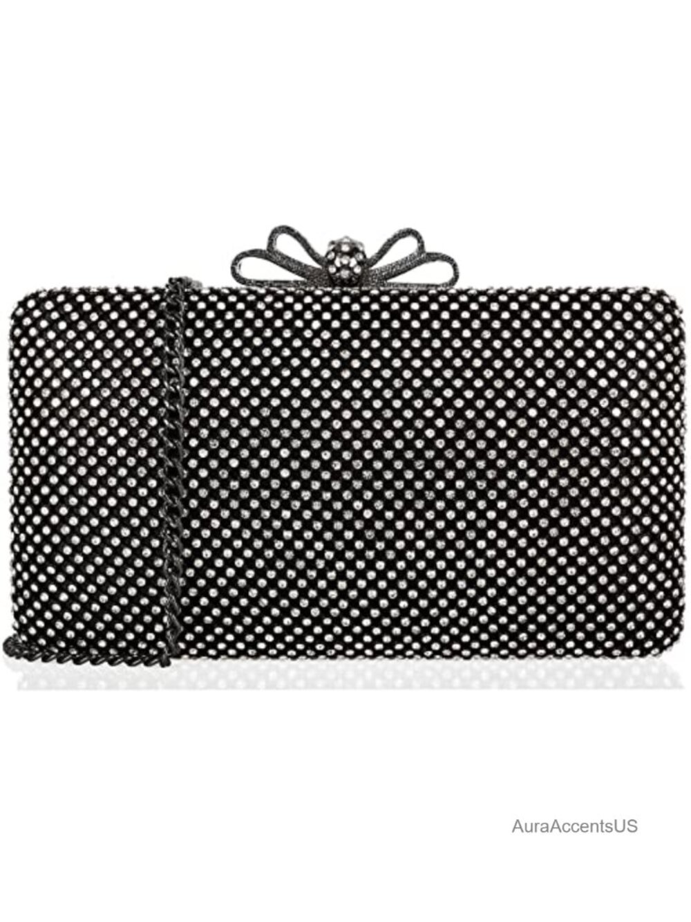 Crystal Mesh Clutch Purse with Crystal Bow Clasp - Evening Bag